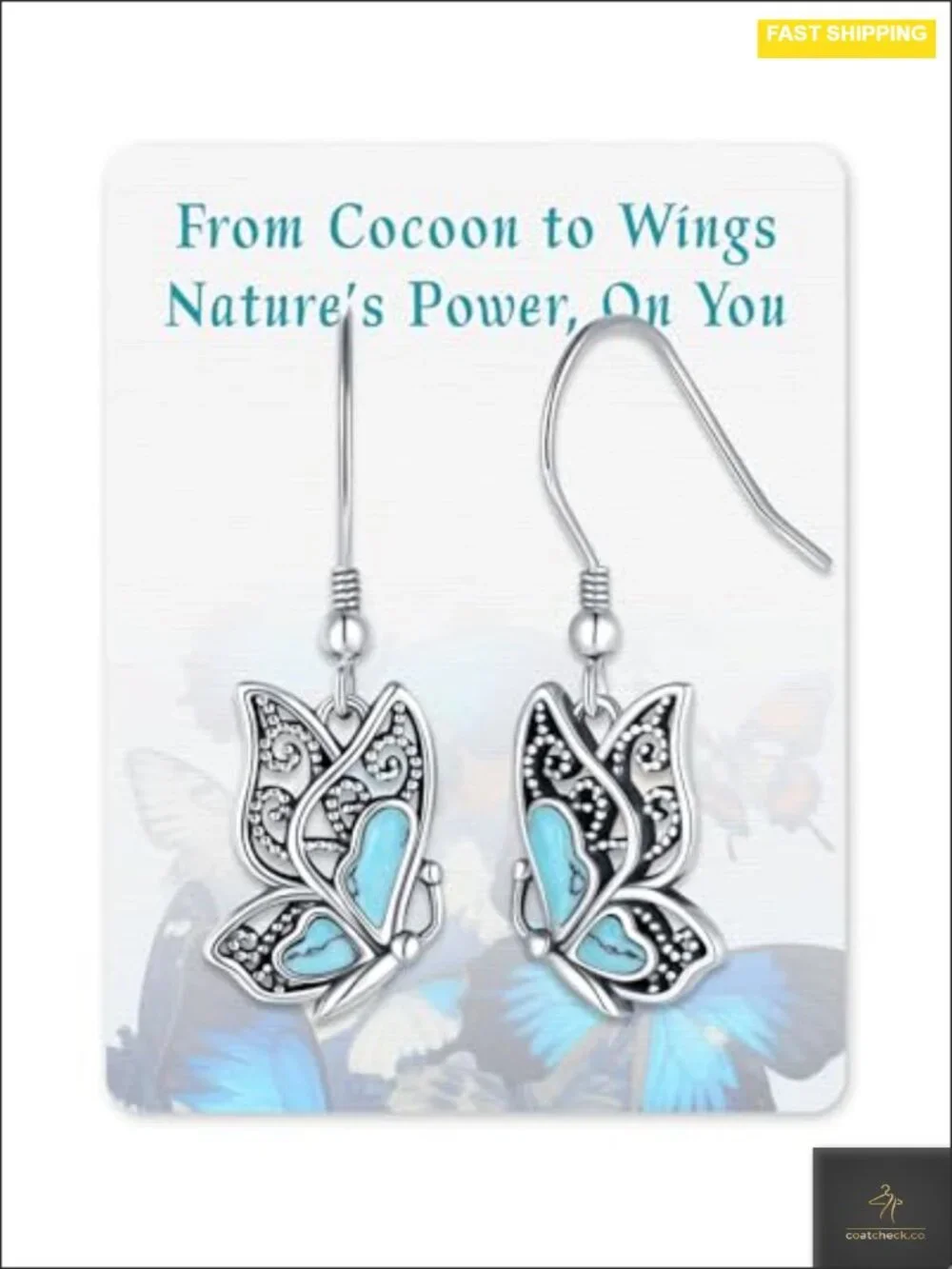 Sterling Silver Turquoise Drop Dangle Butterfly Earrings Vintage Gift